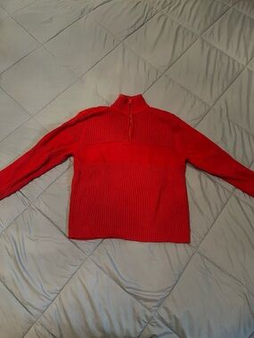 Red Quarter-Zip Ribbed Sweater